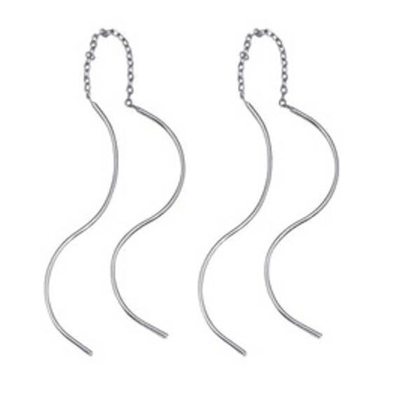Silver Adjustable Wire Chain Threader Fashion Earrings ~ RETAIL $125 - Picture 3 of 7
